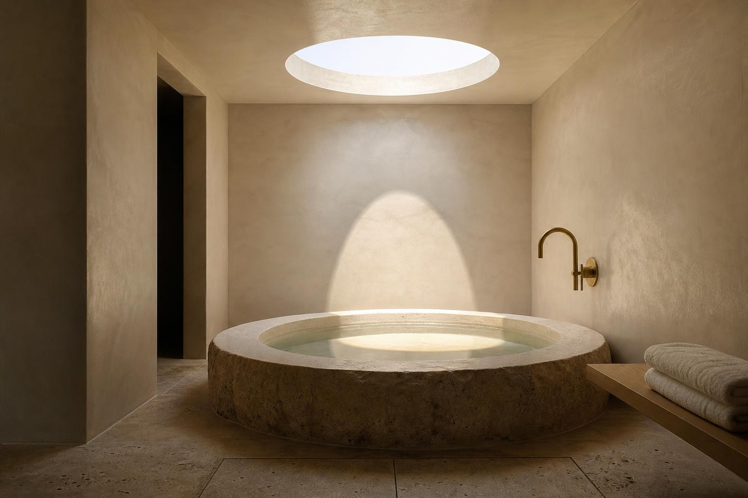 A single stone plunge basin lit from above